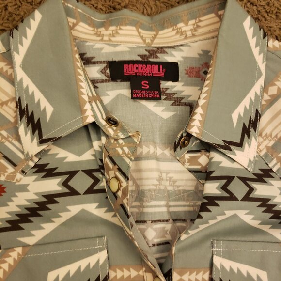 Rock & Roll Aztec Western Long Sleeve Button Down Shirt - Picture 3 of 7